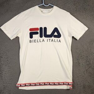 Fila Shirt Mens Small White Biella Italia Embroidered Logo Crewneck Classic Tee
